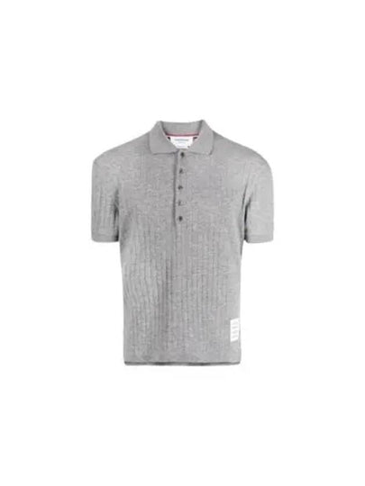 RWB Button Ribbed Polo Wool Knit Top Grey - THOM BROWNE - BALAAN 2