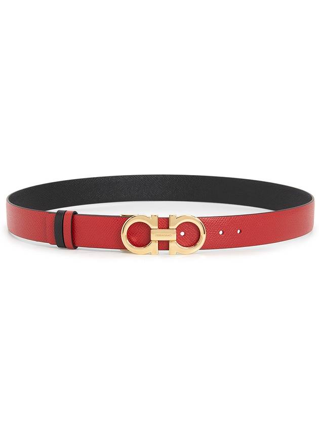 Reversible Gancini Leather Belt Black Lipstick Red - SALVATORE FERRAGAMO - BALAAN 4