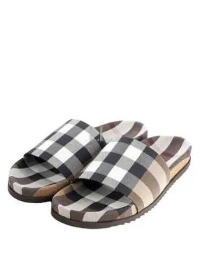 Men's Check Pattern Slippers Brown - BURBERRY - BALAAN 2