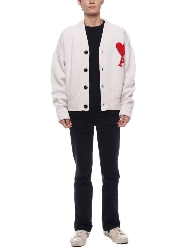 Big Heart Logo Oversized Intarsia Cardigan White - AMI - BALAAN 4