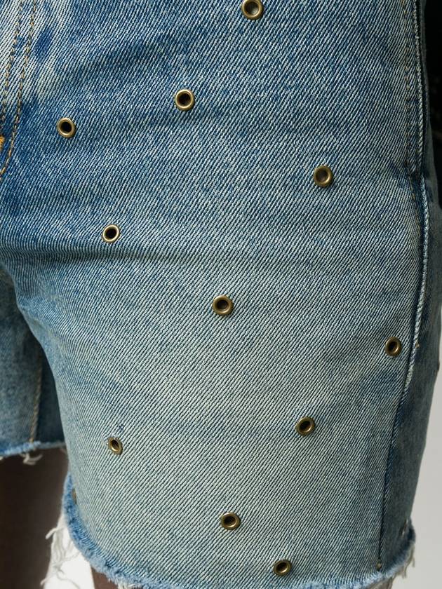 Eyelet Stud Cotton Denim Shorts Blue - SAINT LAURENT - BALAAN 7