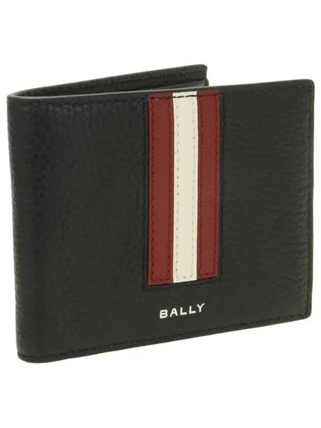 Ribbon Bifold Grain Leather Half Wallet Red Black - BALLY - BALAAN 3