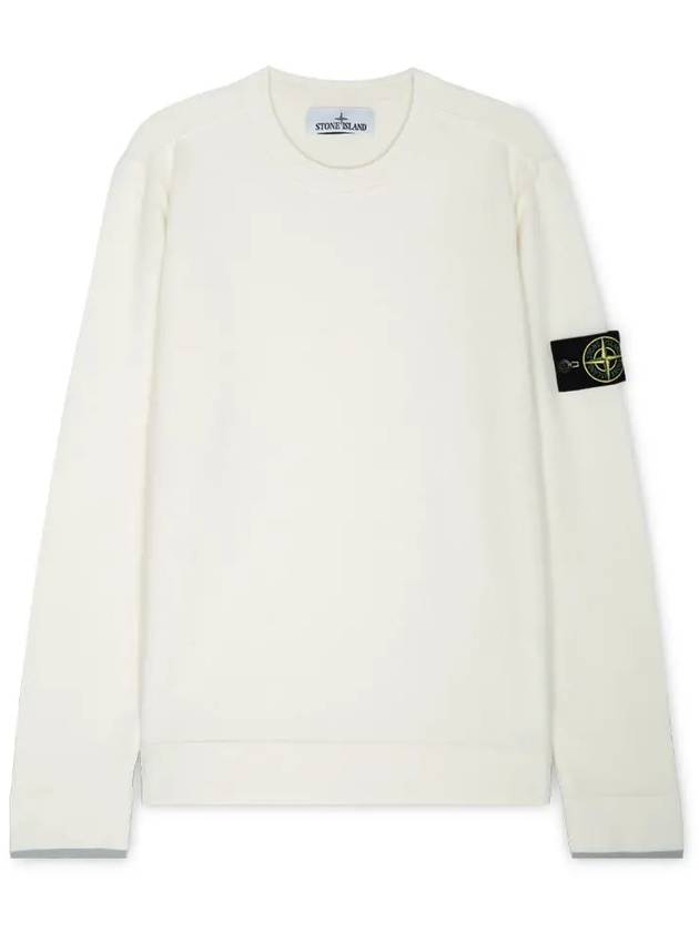 Logo Patch Crew Neck Knit Top Natural - STONE ISLAND - BALAAN 4