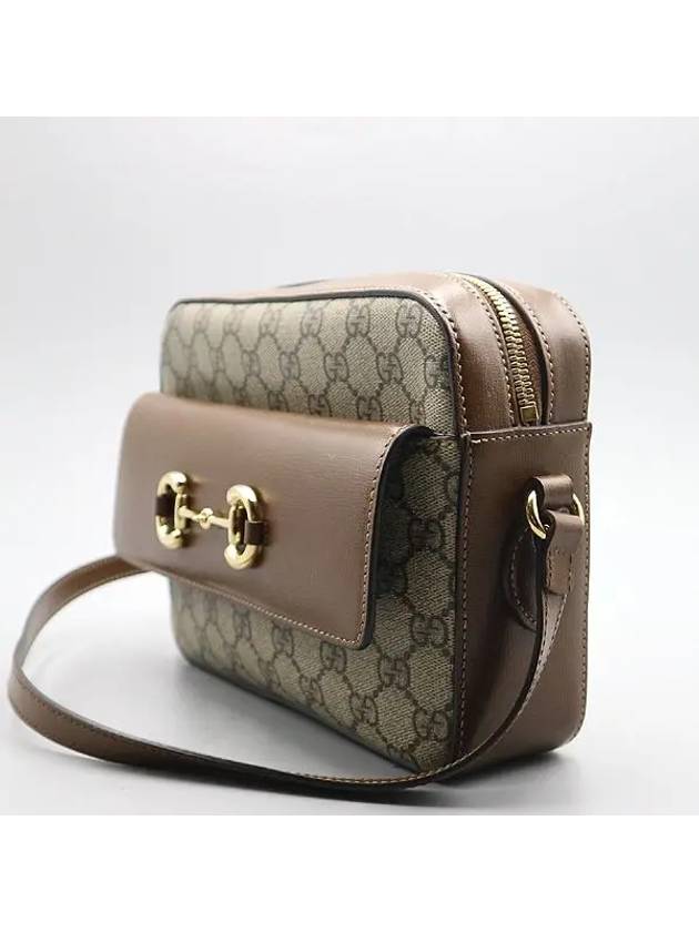 645454 Brown Leather Beige Ebony Canvas Horsebit 1955 Small Shoulder Bag - GUCCI - BALAAN 3