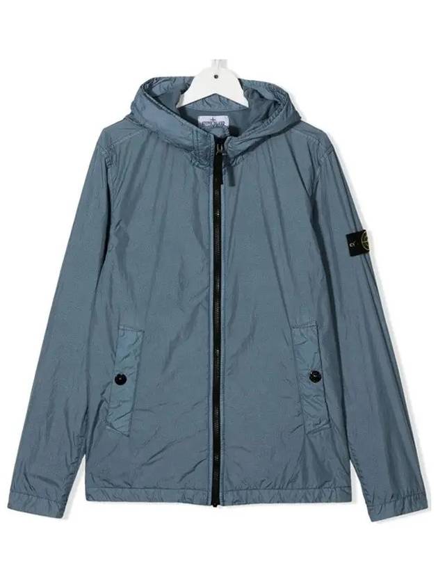 Kids Crinkle Reps Nylon Garment Dyed Zip-Up Hoodie Blue - STONE ISLAND - BALAAN 3