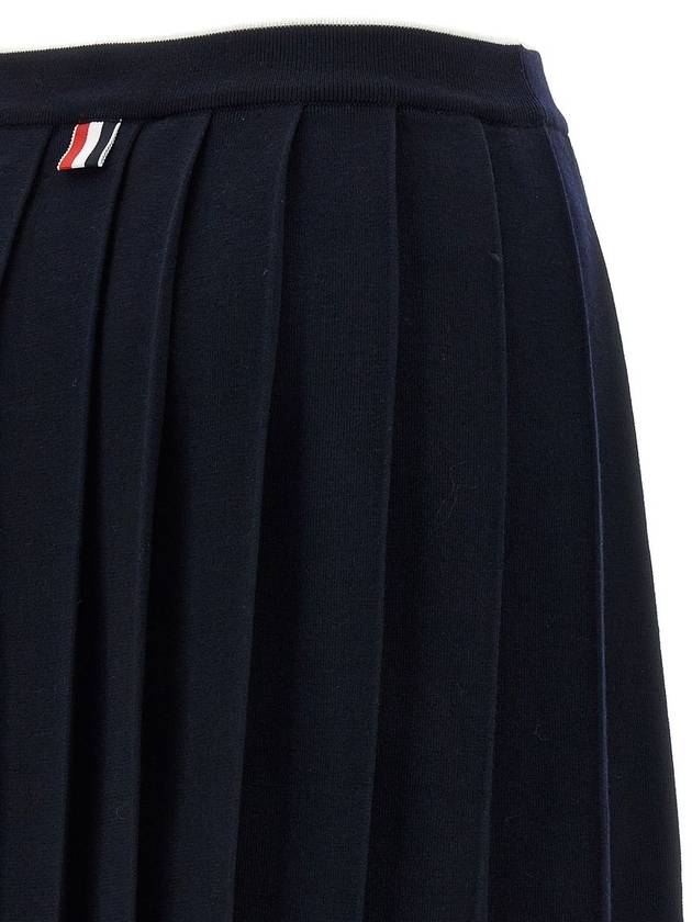 Full Needle Stitch Merino Wool Tipping Pleated Skirt Navy - THOM BROWNE - BALAAN 5