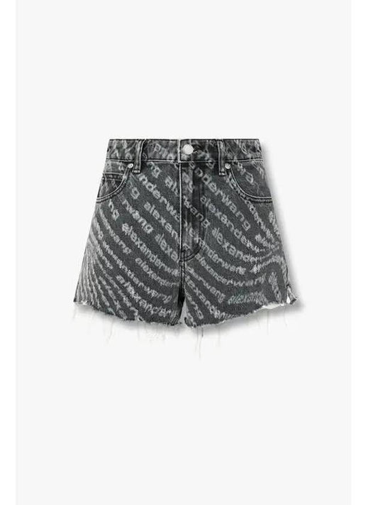 Wave logo pattern denim shorts dark gray - ALEXANDER WANG - BALAAN 1