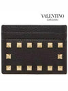 Rockstud Leather Card Wallet Black - VALENTINO - BALAAN 3