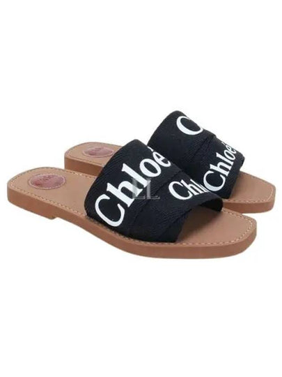 Woody Logo Flat Mule Slippers Black - CHLOE - BALAAN 2