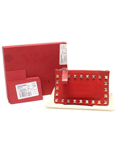 SW2P0548BOL Red Calfskin Rockstud Zipper Card Case Wallet - VALENTINO - BALAAN 2