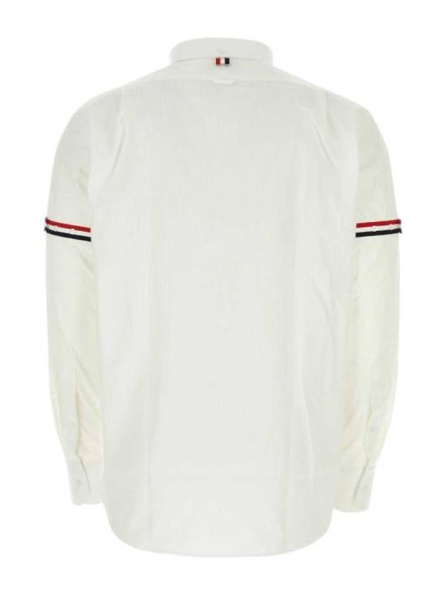 Armband Detail Seersucker Long Sleeve Shirt White - THOM BROWNE - BALAAN 3