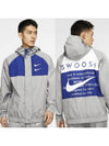 Double Swoosh Woven Hooded Jacket White Grey Blue - NIKE - BALAAN 2