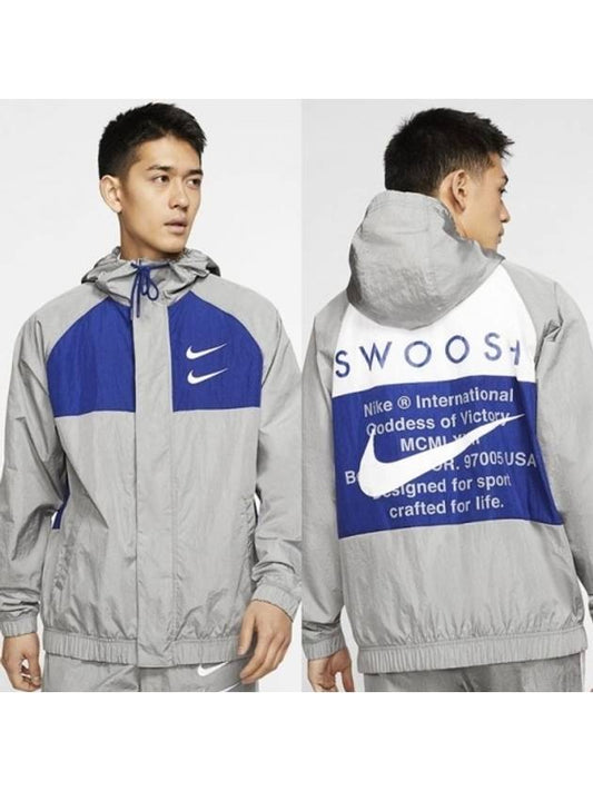 Double Swoosh Woven Hooded Jacket White Grey Blue - NIKE - BALAAN 2