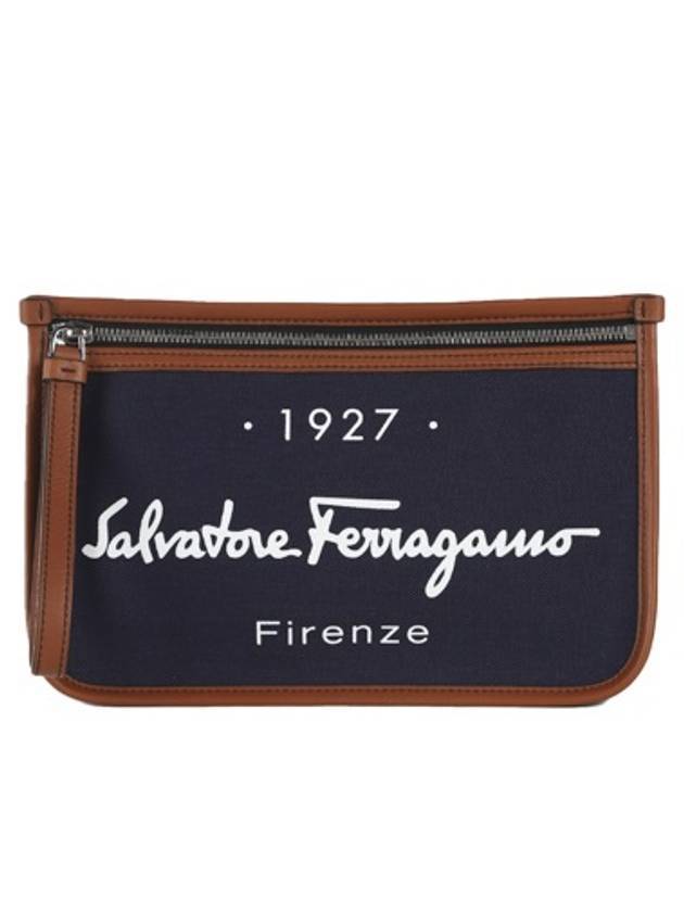 Salvatore 1927 Signature Clutch Bag Navy - SALVATORE FERRAGAMO - BALAAN.