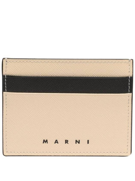 Bicolor Leather Card Wallet Beige - MARNI - BALAAN.