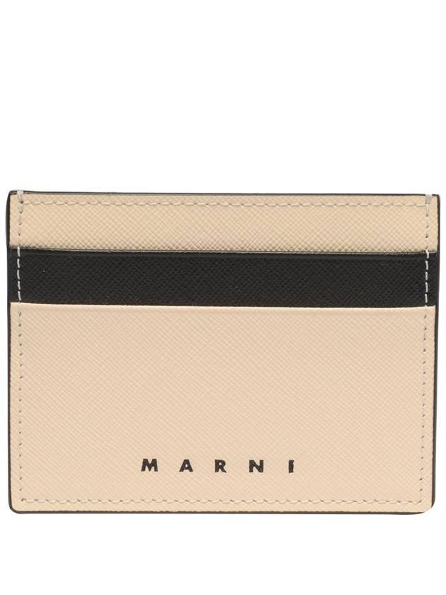 Bicolor Leather Card Wallet Beige - MARNI - BALAAN 1