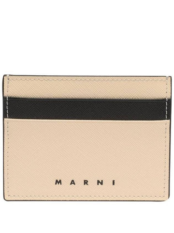 Bicolor Leather Card Wallet Beige - MARNI - BALAAN 1