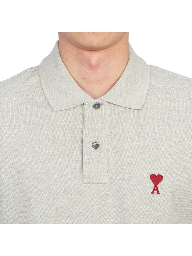 Men's Heart Logo Polo Shirt Grey - AMI - BALAAN 6