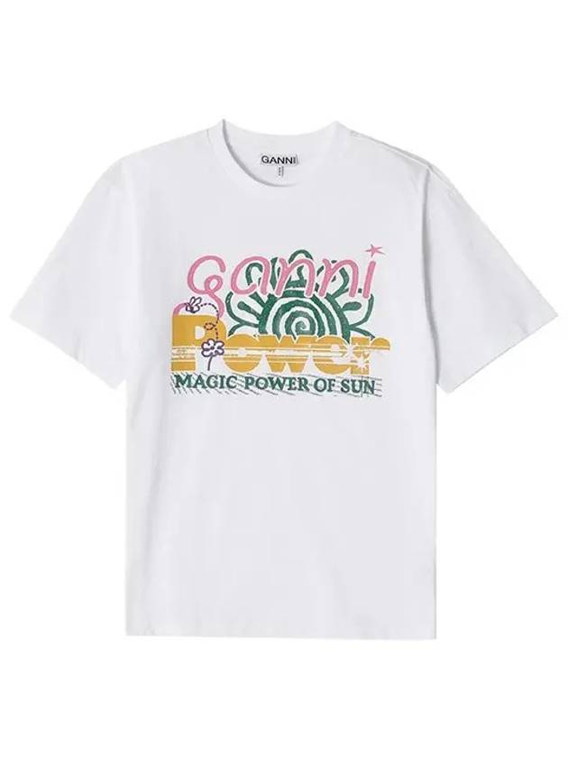 Relaxed Power of Sun Cotton Short Sleeve T-Shirt White B0481010388 - GANNI - BALAAN 3