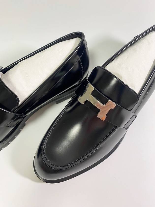 Faubourg Glazed Calfskin Palladium Loafers Noir - HERMES - BALAAN 6