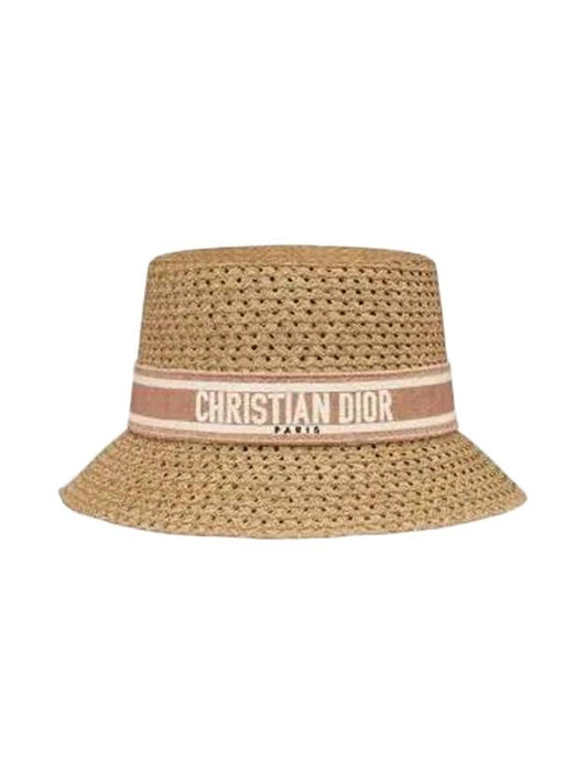 D Bobby Embroidered Band Bucket Hat Straw Rose Des Vents - DIOR - BALAAN 1