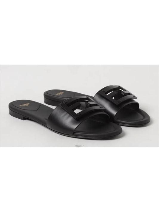 Baguette FF Logo Leather Slippers Black - FENDI - BALAAN 2