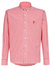 Small Heart Logo Gingham Button Long Sleeves Shirt Red - AMI - BALAAN 2