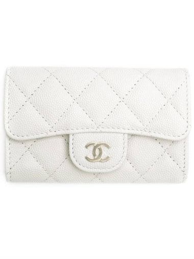 Classic Grained Shiny Calfskin Card Wallet White - CHANEL - BALAAN 1