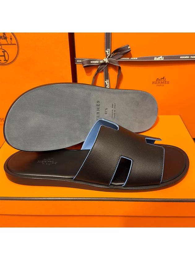 Men's Izmir Sandals Calfskin Black Blue Points - HERMES - BALAAN 8