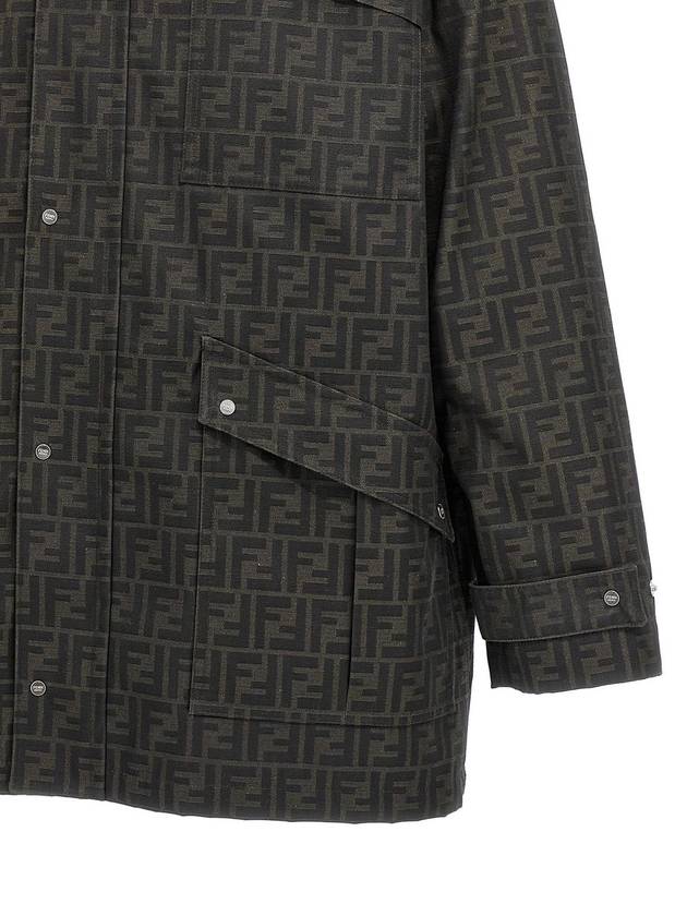 Waxed FF Jacquard Blouson Jacket Brown - FENDI - BALAAN 3