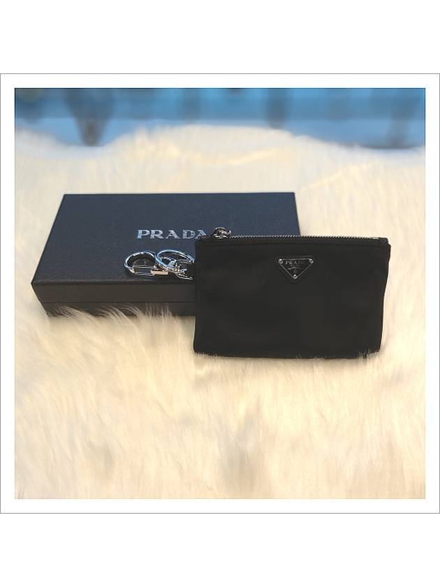 Triangle Logo Nylon Mini Pouch Keychain Black - PRADA - BALAAN 3