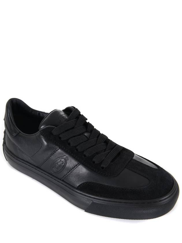 Round Toe Leather Low Top Sneakers Black - TOD'S - BALAAN 4