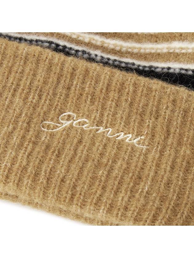 Logo Striped Beanie Brown - GANNI - BALAAN 5