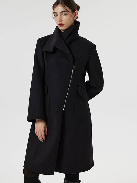 Women's Italian Wool 100% High Neck Love Coat Black - RS9SEOUL - BALAAN 2