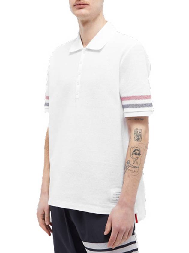 Men's RWB Stripe Cotton Polo Shirt White - THOM BROWNE - BALAAN 3