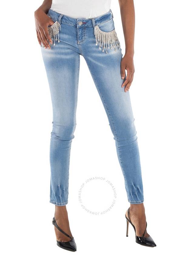 Philipp Plein Slim Fit Rhinestone Fringe Denim Jeans, Waist Size 25" - PHILIPP PLEIN - BALAAN 1