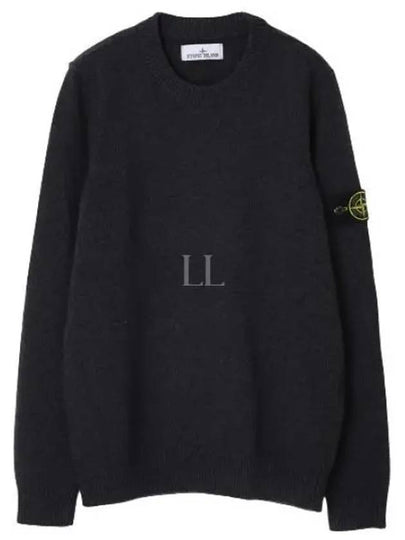 Logo Patch Crew Neck Wool Knit Top Melange Charcoal - STONE ISLAND - BALAAN 2