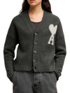 Intarsia Logo Knit Cardigan Dark Grey - AMI - BALAAN 3