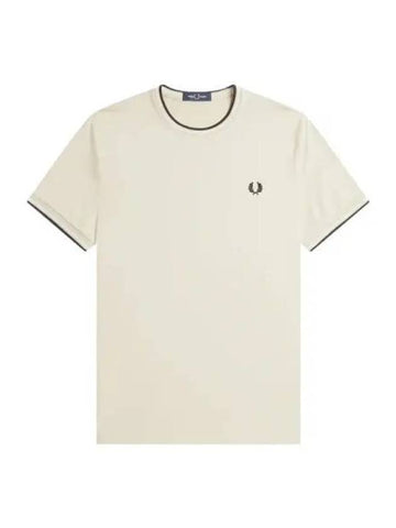 Fred Perry Twin Tip Short Sleeve T Shirt Oatmeal - FRED PERRY - BALAAN 1