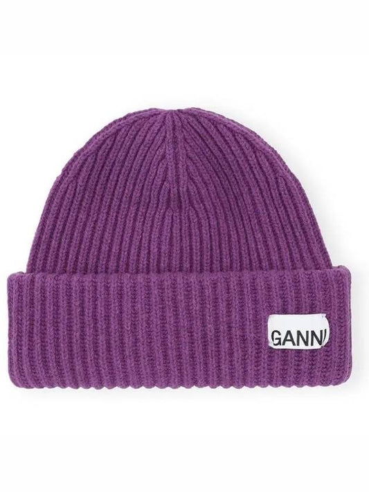 Structured Rib-Knit Beanie Purple - GANNI - BALAAN 2