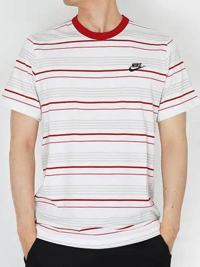 NSW Club Stripe Short Sleeve T Shirt White - NIKE - BALAAN 2