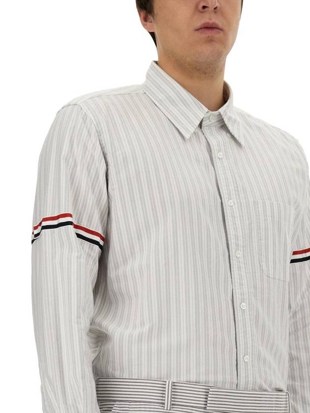 Stripe Oxford Armband Long Sleeve Shirt Grey - THOM BROWNE - BALAAN 5