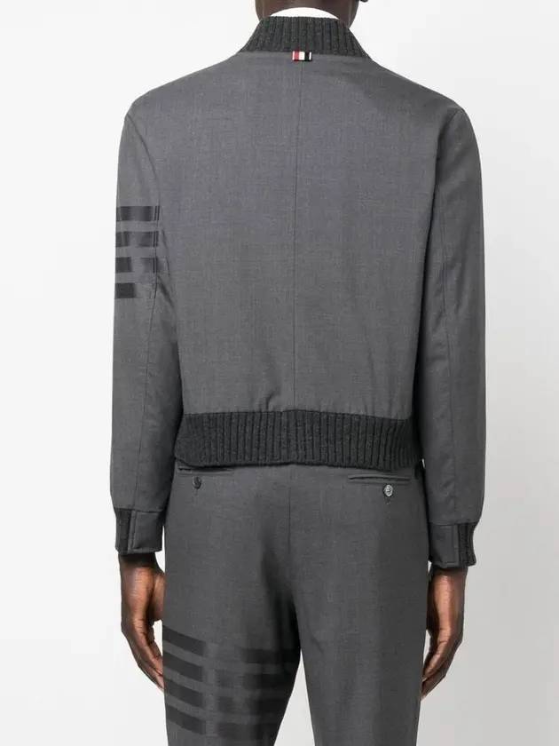 Diagonal Striped Knit Rib Blouson Bomber Jacket Dark Grey - THOM BROWNE - BALAAN 5