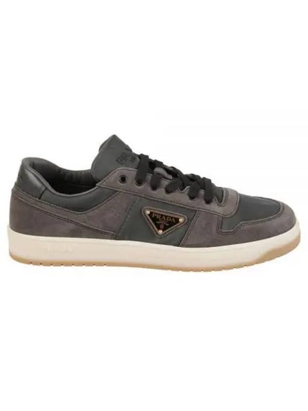 Enamel Triangle Suede Low Top Sneakers Grey - PRADA - BALAAN 2