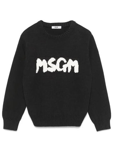 Kids Logo Cotton Jacquard Sweater Black - MSGM - BALAAN 1