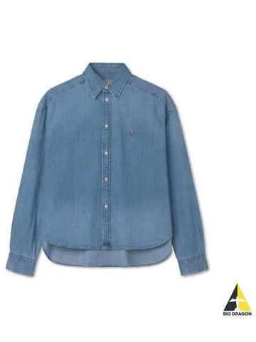 W Wide Cropped Denim Shirt Blue - POLO RALPH LAUREN - BALAAN 1