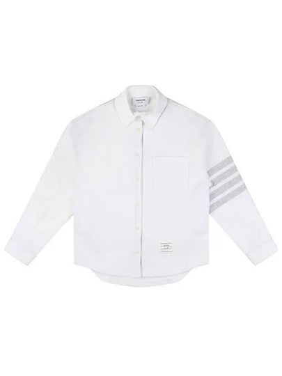 Double Face Tech Twill 4 Bar Oversized Shirt White - THOM BROWNE - BALAAN 2