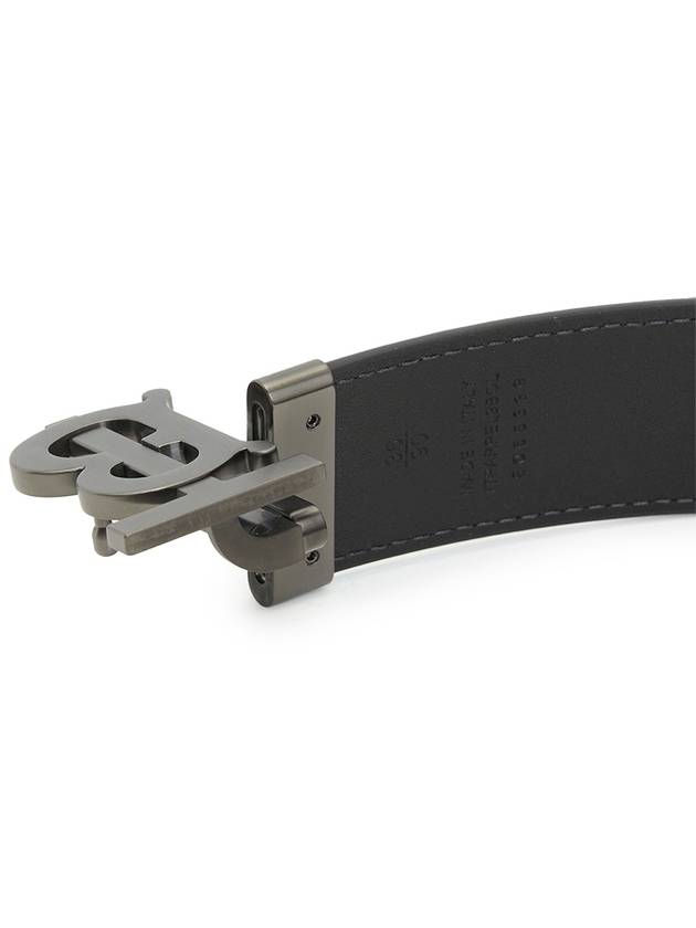 Men's Check Reversible Leather Belt Charcoal Graphite - BURBERRY - BALAAN 6