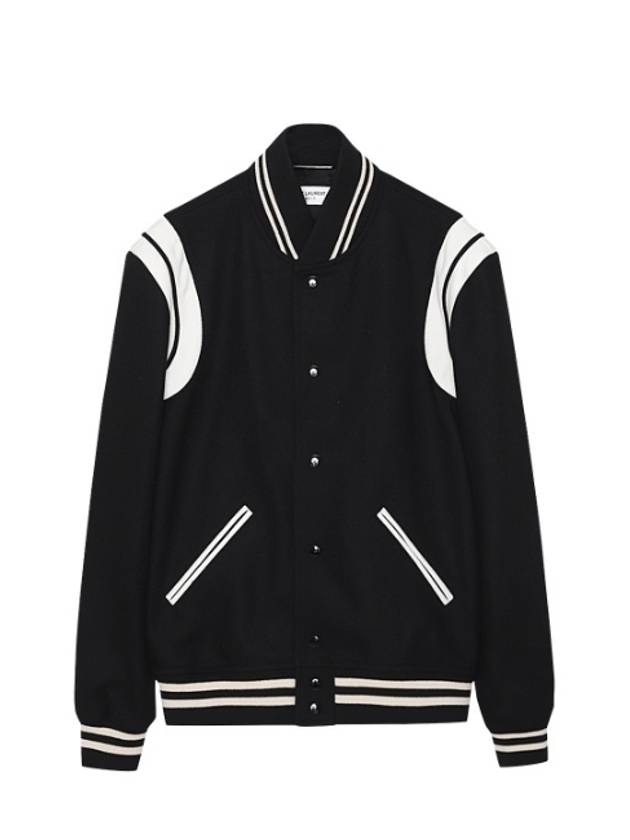 Teddy Bomber Jacket in Wool Black White - SAINT LAURENT - BALAAN 2