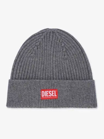 K Coder H Logo Patch Ribbed Beanie Grey - DIESEL - BALAAN 1